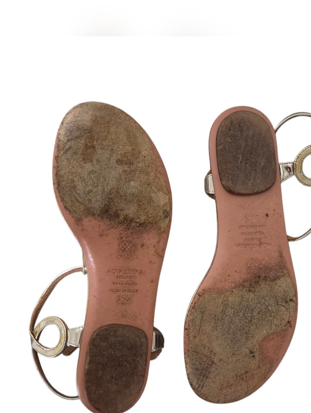 Aquazzura Gold Almost Bare Flat Thong Sandals Metallic Leather Sz EU 35.5 - Picture 10 of 15
